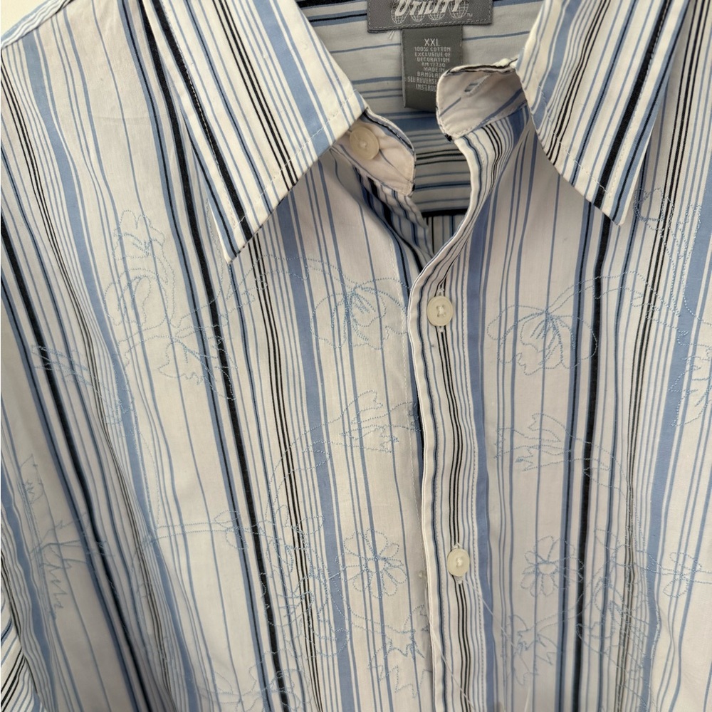 NWT Men Dress Casual Button Down Shirt Sz XXL Blue Embroidered Tropical Summer - Picture 7 of 10